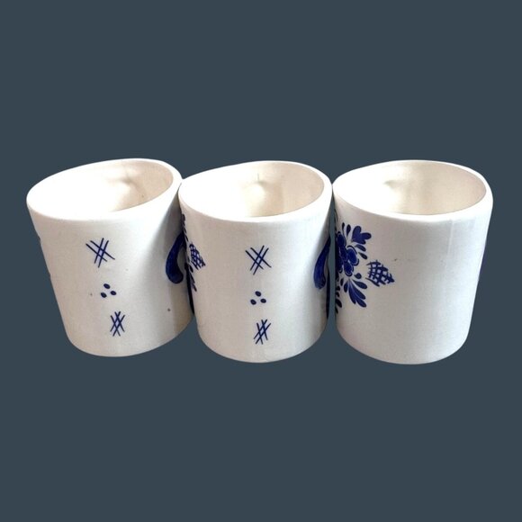 Vintage Handpainted Delft Blue 3D Tulip Floral Design Ceramic Coffee Mug Set 3 - Picture 9 of 11